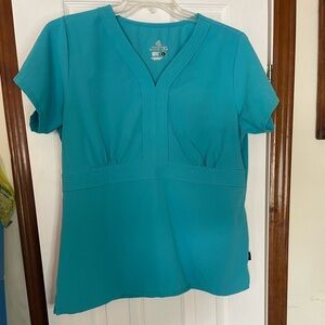 Jockey Women's Scrub Top, Teal, V-Neck, Empire Waist, 2 pocket, Size L
